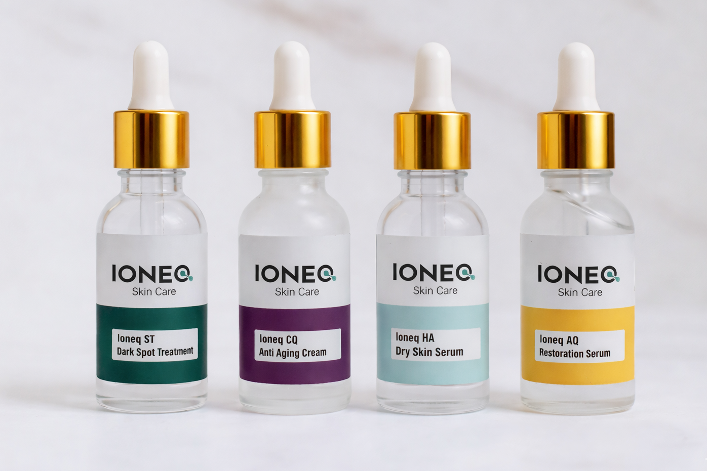 a product shot of 4 glass vials with droppers